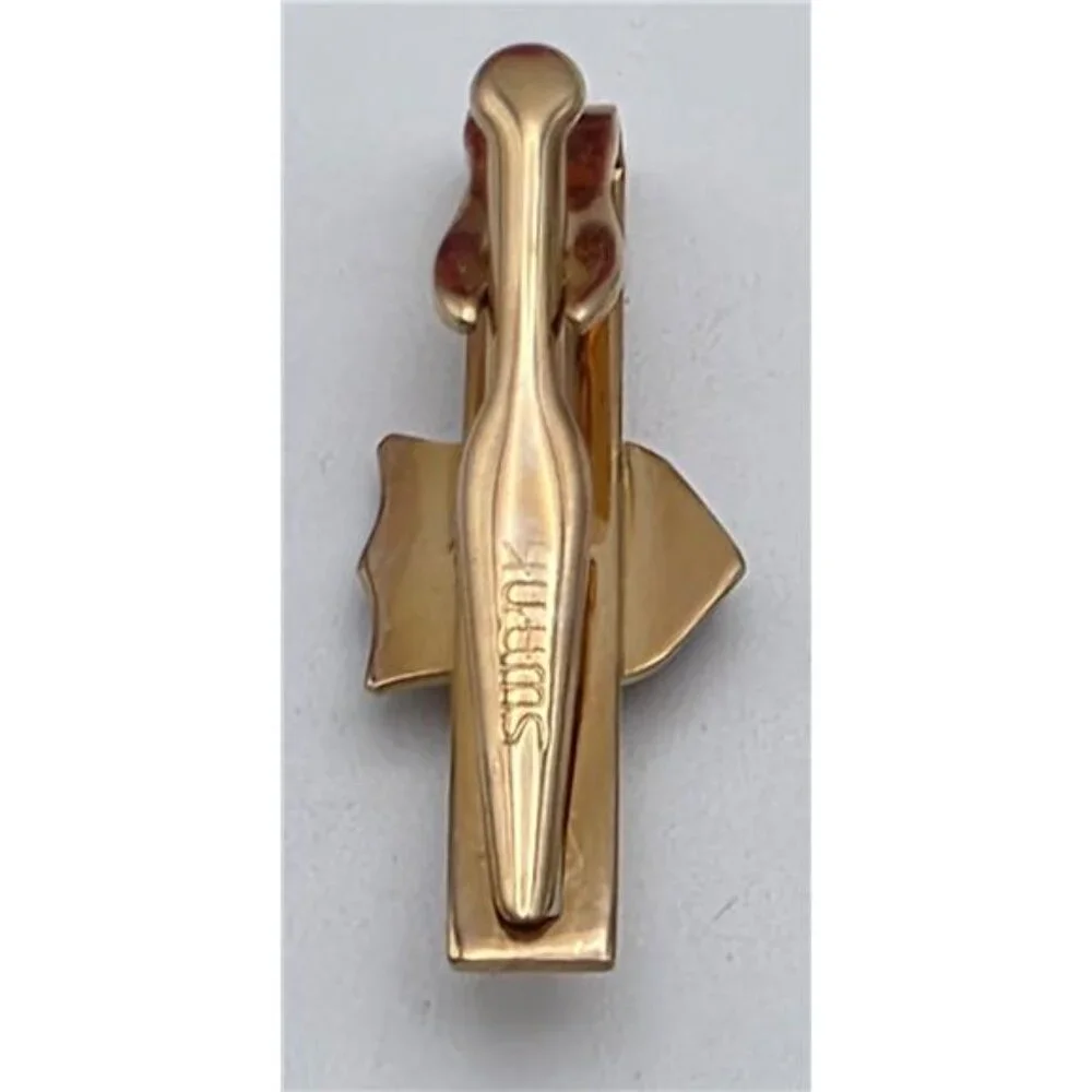 Swank Gold Tone Cufflinks Tie Bar Set Shriner Masonic Crescent Star Vintage